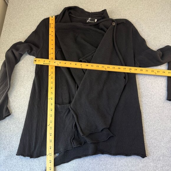 Fenini Womens Size Large Black Asymmetrical Design Wrape Sweater Button Detail - Picture 2 of 16